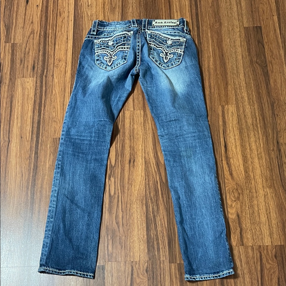 Rock Revival bluebell straight jeans with Embroidery pockets size 28 FLAWS